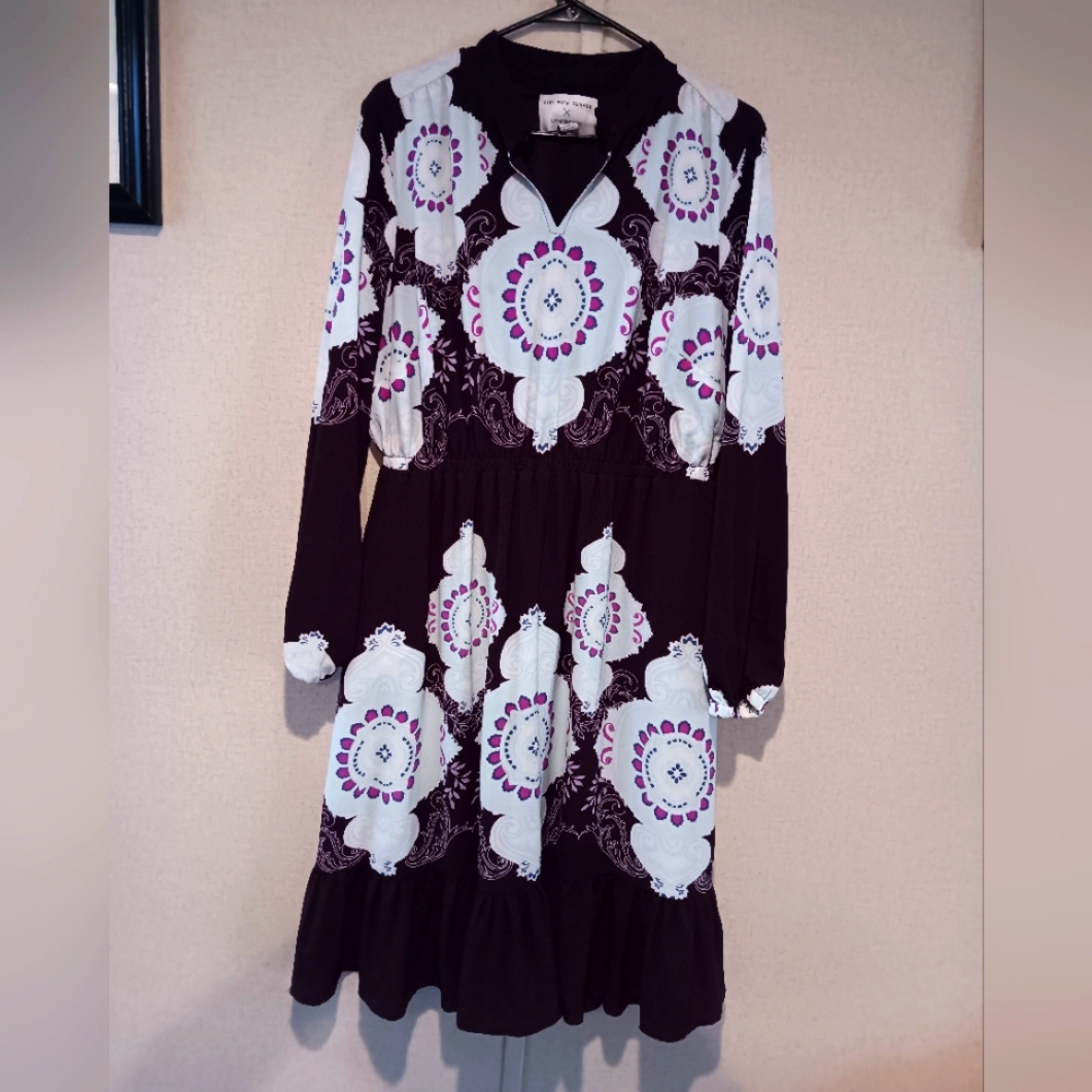 Lane Bryant Purple and White Long Sleeve Dress